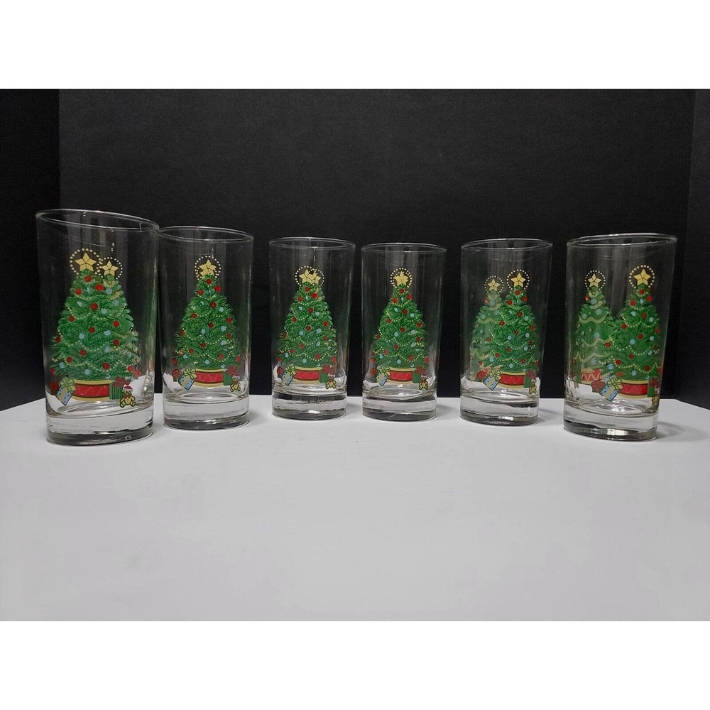 Lot of 6 - HOME INTERIORS 12 OZ. CHRISTMAS TREE TUMBLER GLASSES NIB